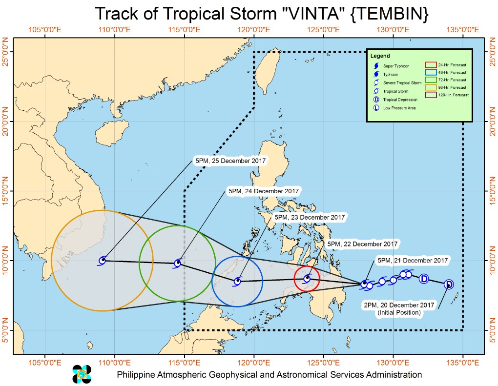 Tropical Storm Tembin (Vinta) PAGASA forecast track December 21, 2017