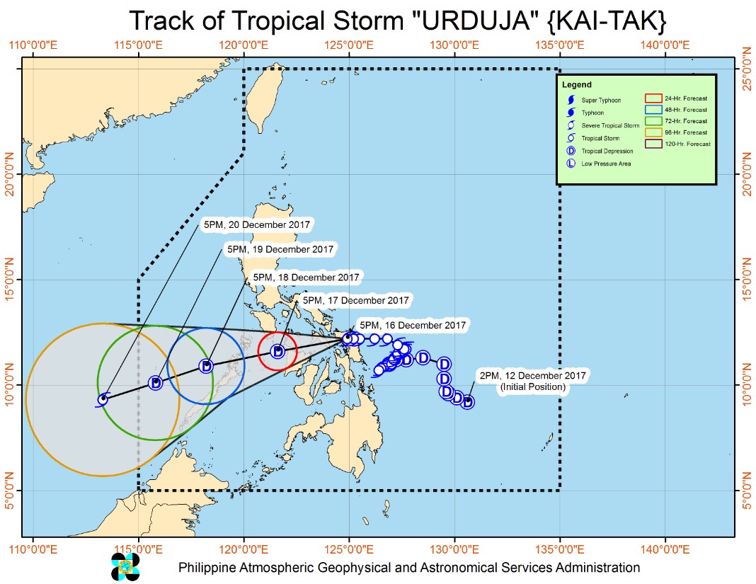 Tropical Storm Urduja (Kai-Tak) forecast track by PAGASA on December 16, 2017