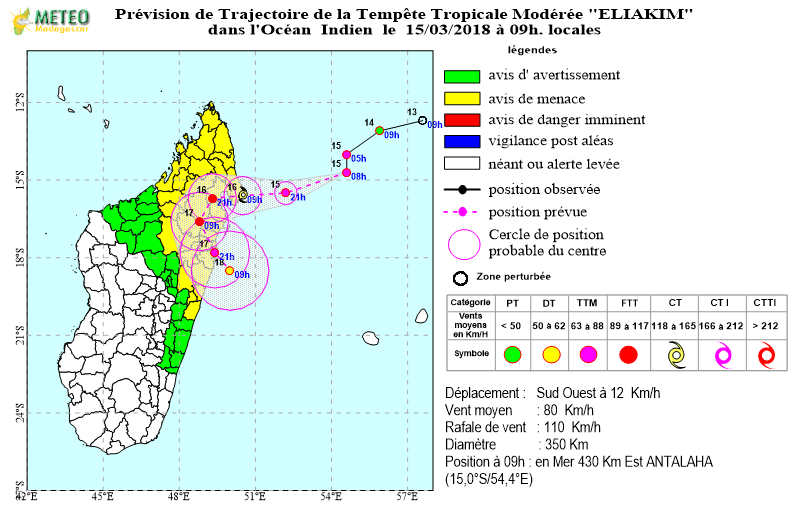 Tropical Cyclone Eliakim - Warnings in Madagascar on March 15, 2018