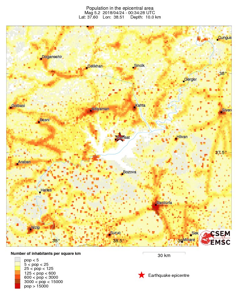 Population density from Turkey M 5.2 earthquake