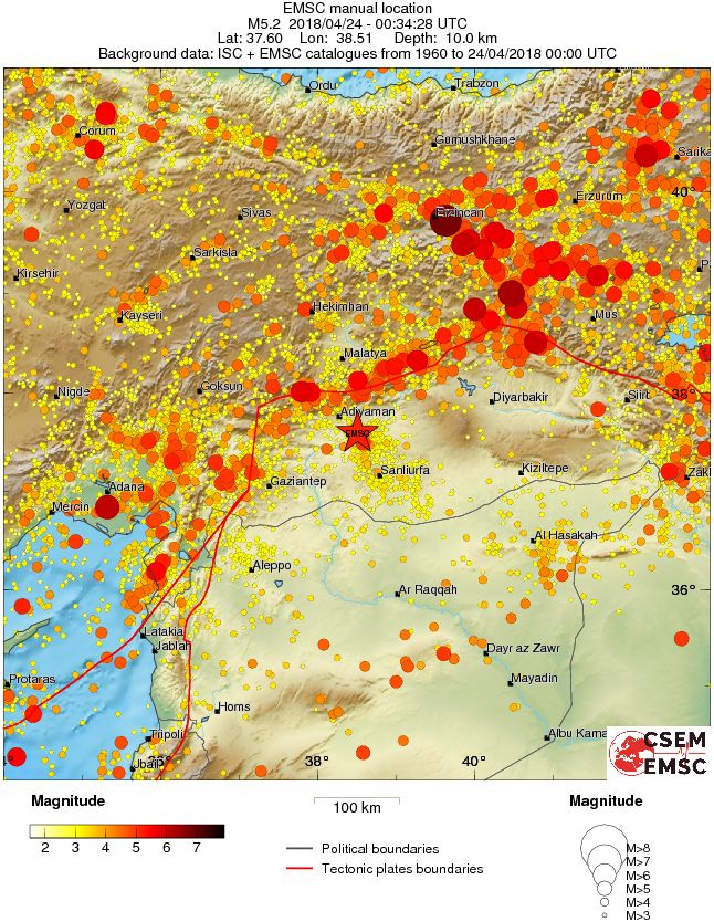 Turkey M 5.2 earthquake regional density map EMSC