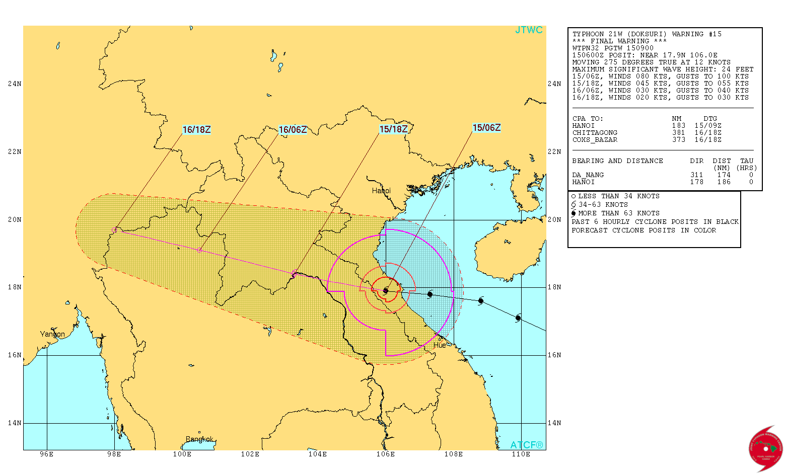 Typhoon Doksuri forecast track by JTWC on September 15, 2017