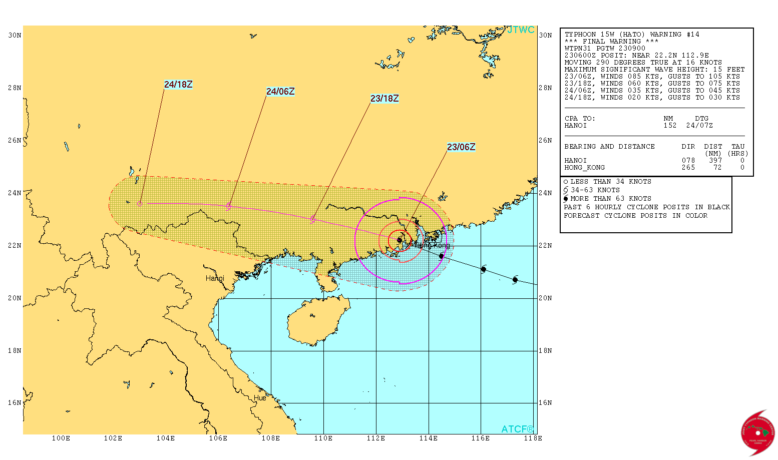 Typhoon Hato forecast track JTWC August 23, 2017