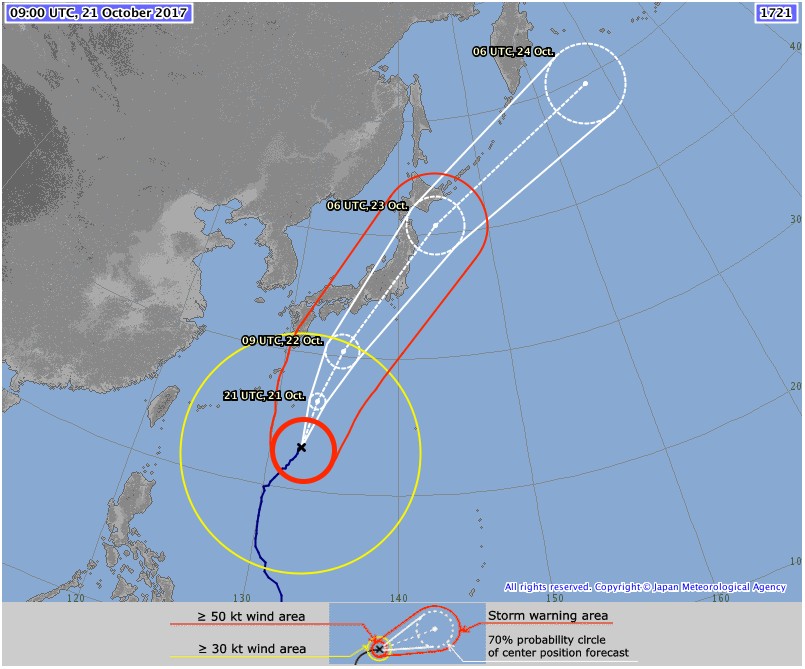 Typhoon Lan forecast track by JMA at 09:00 UTC on October 21, 2017