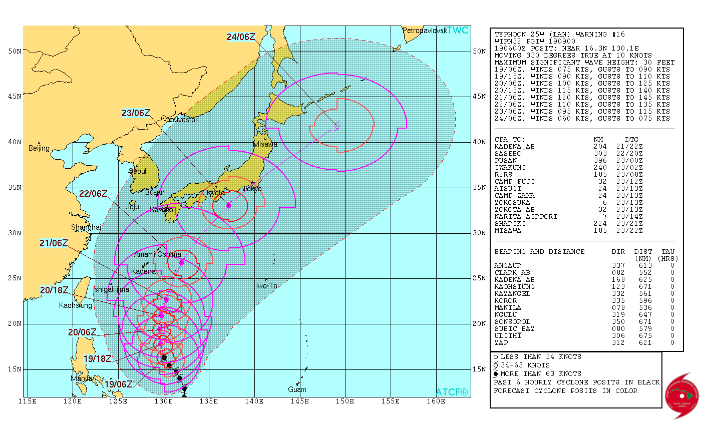 Typhoon Lan forecast track October 19, 2017