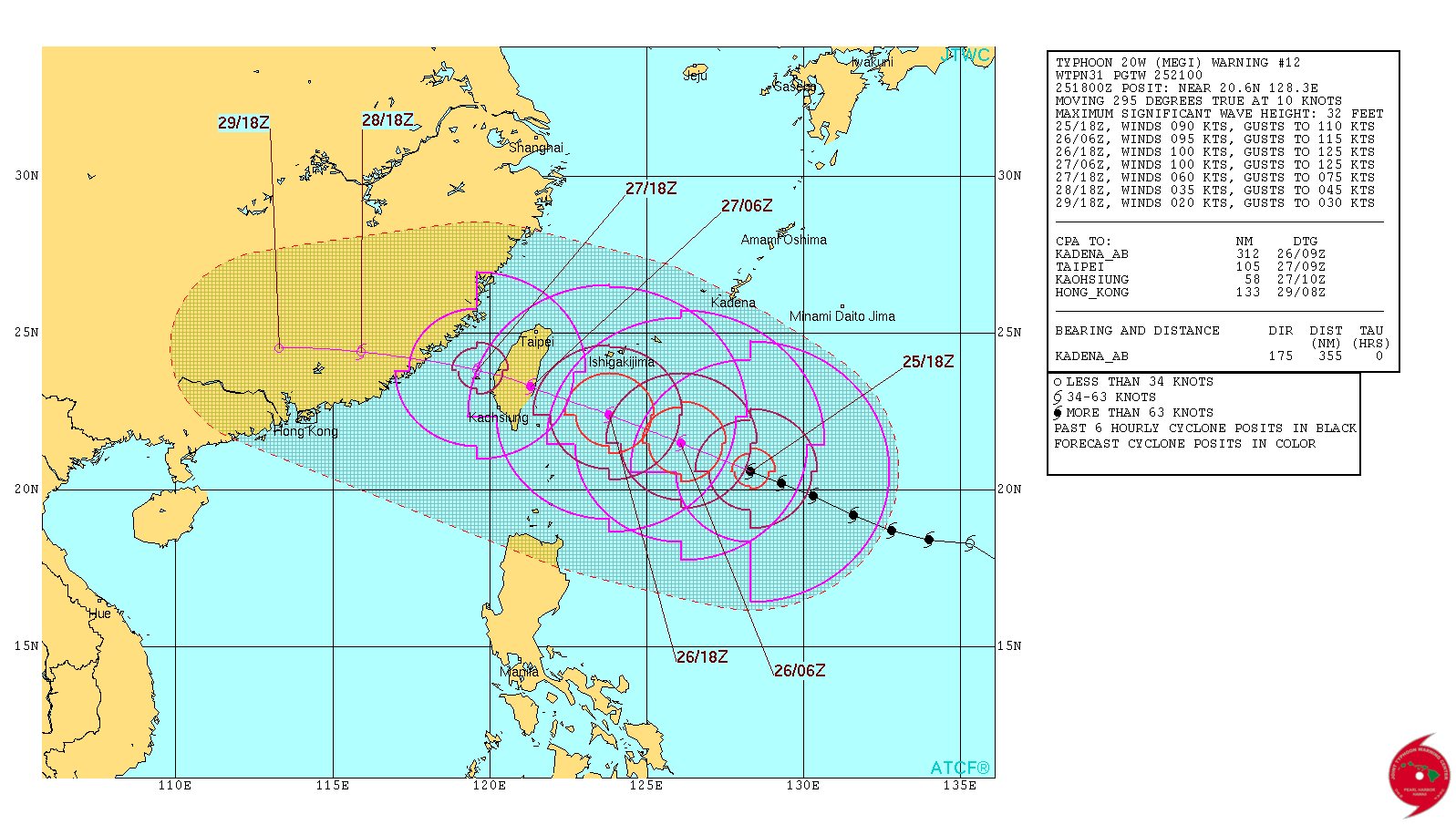 Typhoon Megi forecast track by JTWC at 21:00 UTC on September 25, 2016