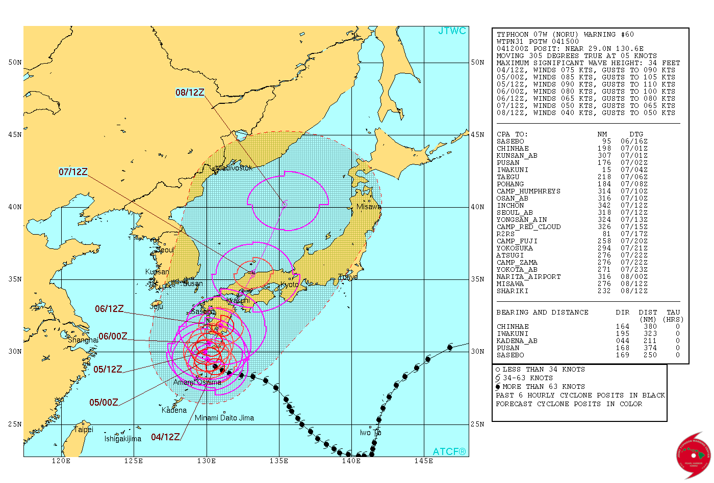 Typhoon Noru forecast track by JTWC on August 4, 2017
