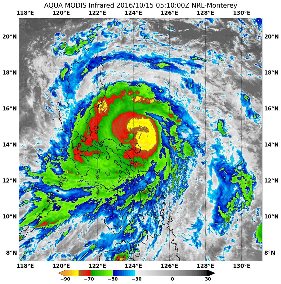 Typhoon Sarika making landfall in the Philippines, October 15, 2016. Image credit: NASA