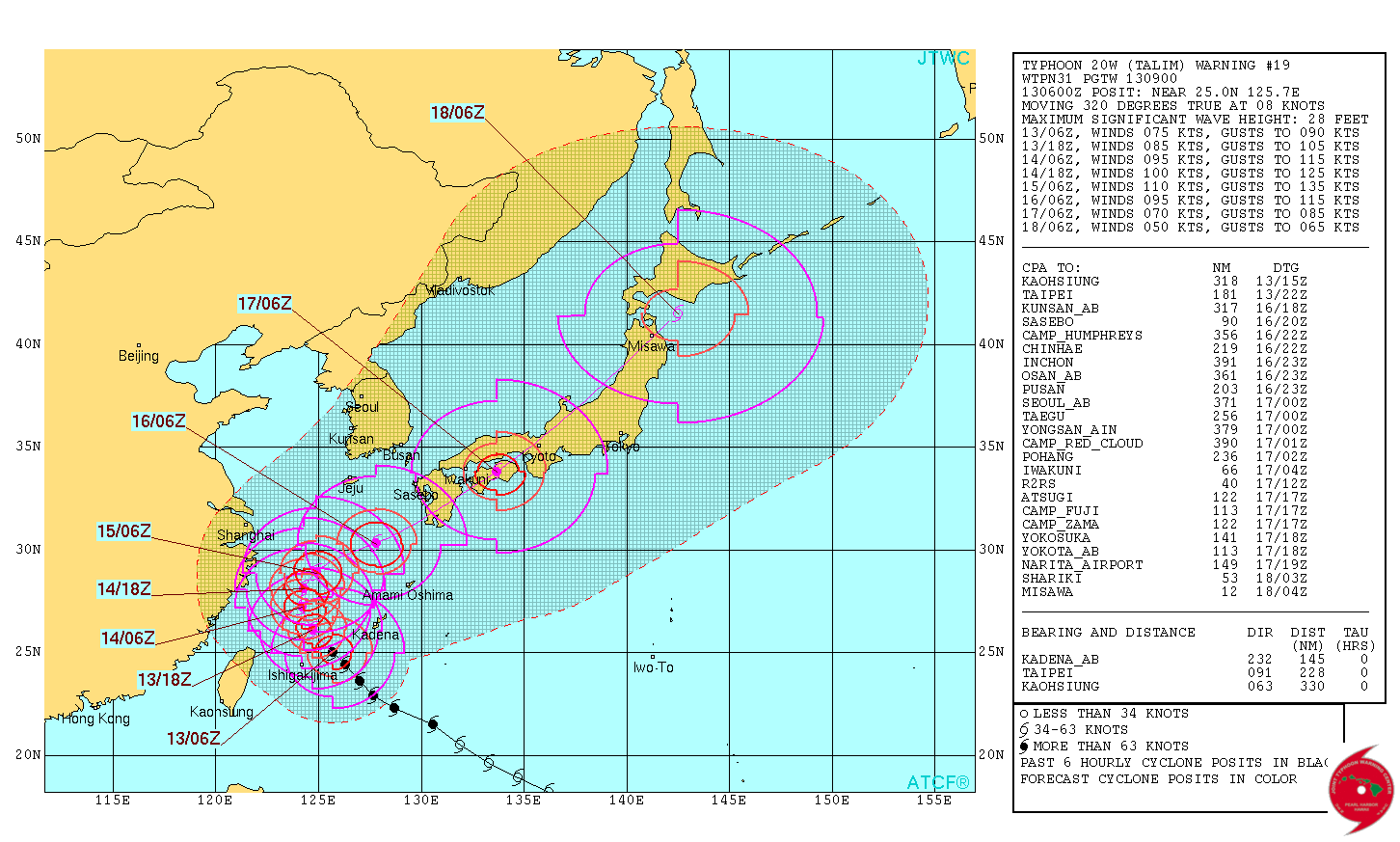 Typhoon Talim forecast track by JTWC at 09:00 UTC on September 13, 2017