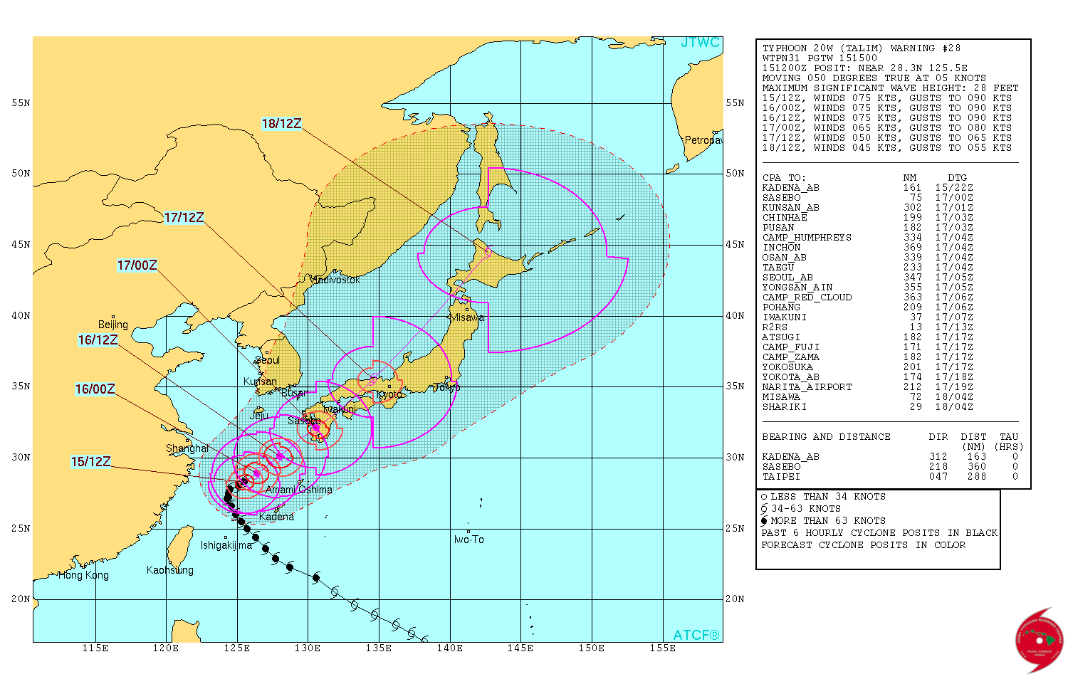 Typhoon Talim forecast track by JTWC on September 15, 2017