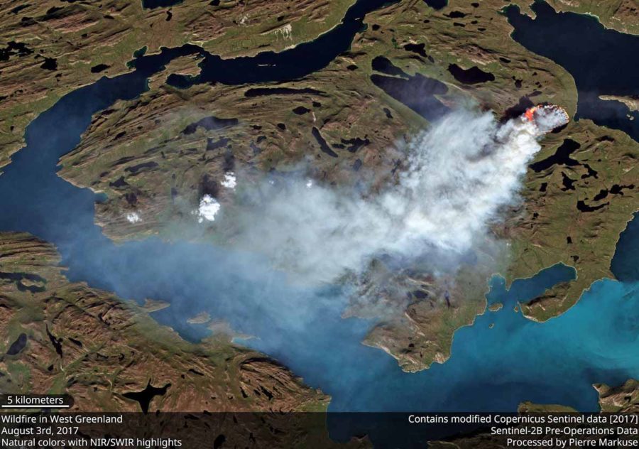 Wildfire in western Greenland on August 3, 2017