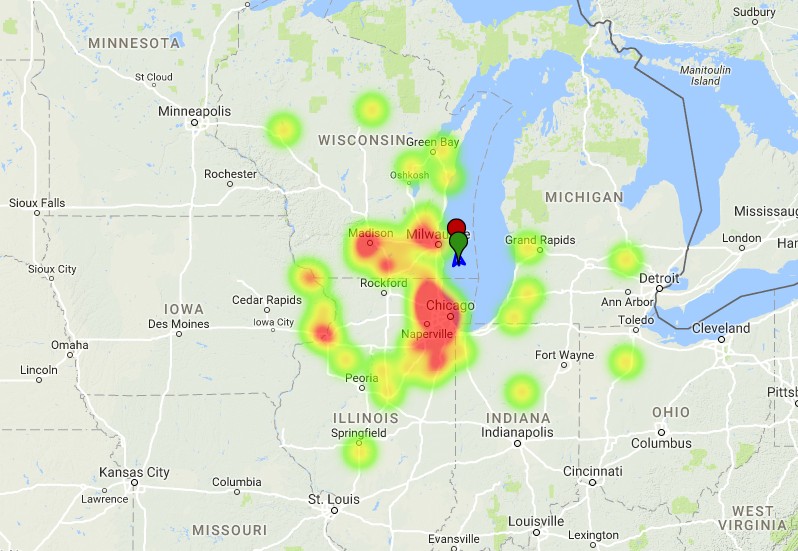Wisconsin fireball, December 19, 2017 - Heatmap